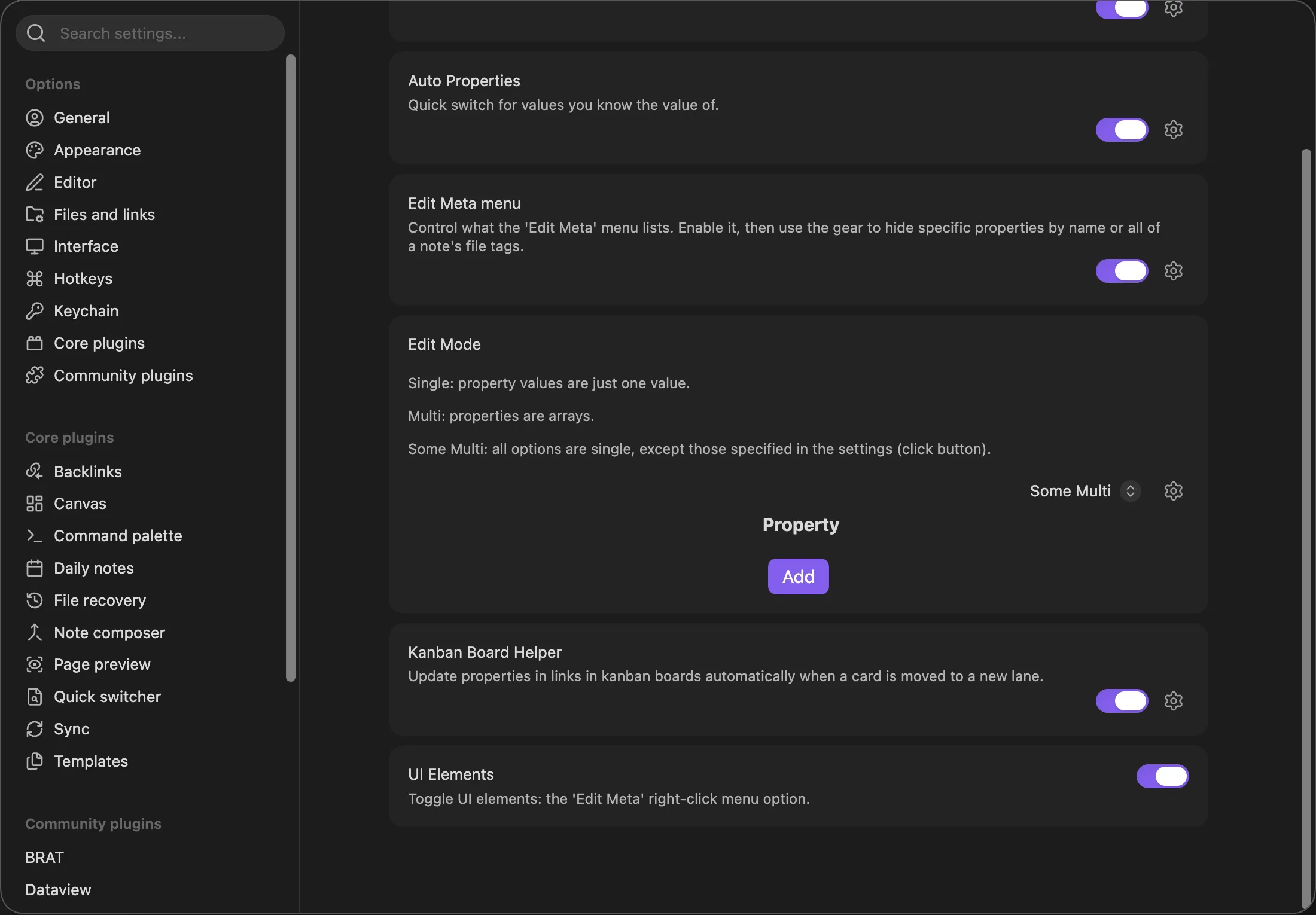 The Edit Mode section with the dropdown set to Some Multi and the Property table with an Add button visible